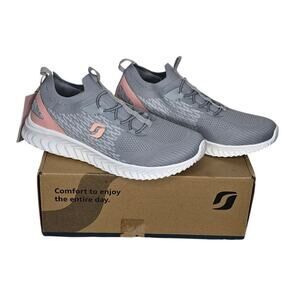 STQ Women’s Walking Sneakers Size 8.5 Light Gray Pink Knit Athletic Shoes NWT